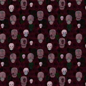Union Skulls Faded Gray on Dark Red Background v23k