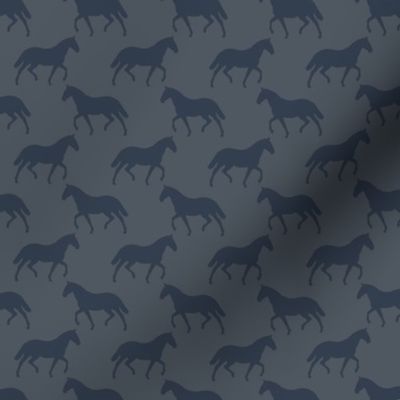 Small Subtle Trotting Horse Silhouette, Navy on Slate