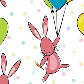 large cute bunny - easter rabbits - bunnies and balloons fabric and wallpaper