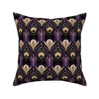 Elegant Art Deco bats and flowers - Royal purple, gold, black and pink - medium