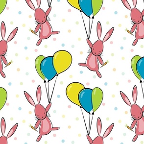 cute bunny - easter rabbits - bunnies and balloons fabric and wallpaper