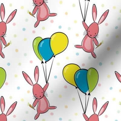 small cute bunny - easter rabbits - bunnies and balloons fabric and wallpaper