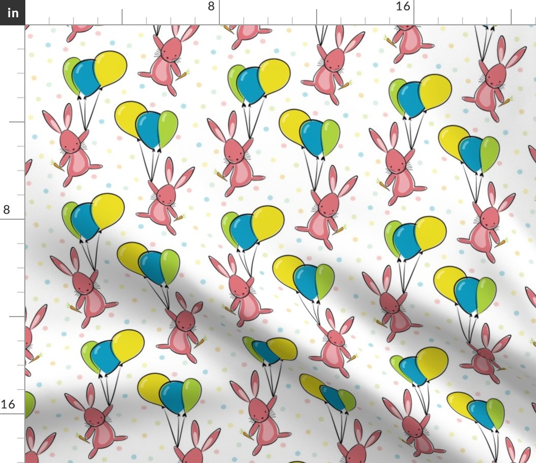 small cute bunny - easter rabbits - bunnies and balloons fabric and wallpaper
