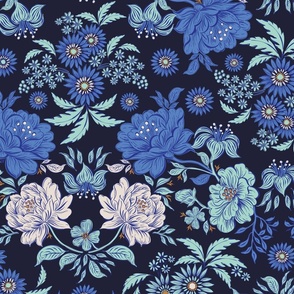 Decorative Vintage Blue Florals  