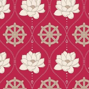 Lotus & Dharma Wheel in Viva Magenta