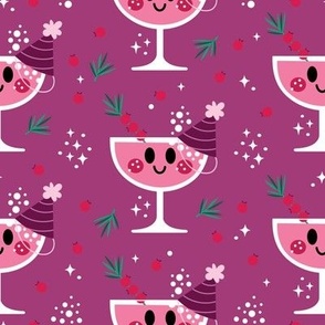 pink champagne glass halfdrop on plum