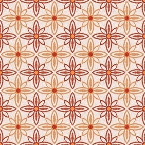 Small scale Mustard and Terracotta Daisy Floral Tiles  textured lines, organic boho ethnic tribal vibes, Moroccan inspired - for wallpaper, kids apparel, pretty curtains and bed linen