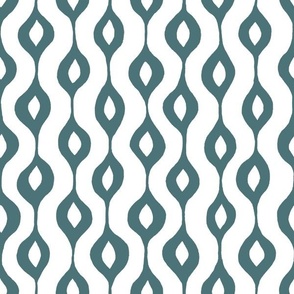 Hand Drawn Doodle Ogee Pinstripes, Vining Ivy Green and White (Medium Scale)