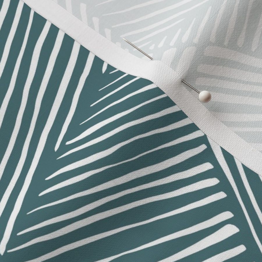 Hand Drawn Polygon Stripes Patchwork, White on Vining Ivy Green (Medium Scale)