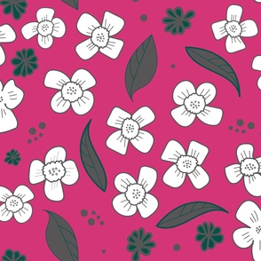 Holiday Flowers - White And Grey On Pink..