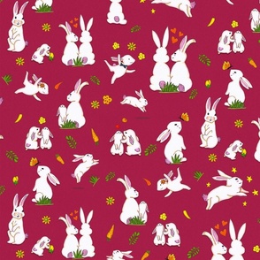 Enchanted Happy Rabbit Family -Bright Red