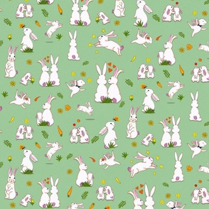 Enchanted Happy Rabbit Family- Spring Green