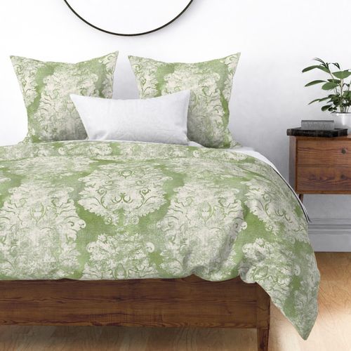 Antique Damask Apple Green Ivory