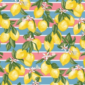 lemons and stripes - blue & pink