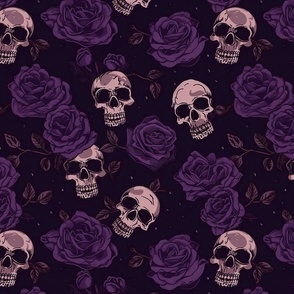 Purple roses and skulls - L