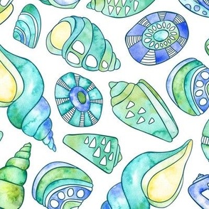 Tide Pool Shells, Large Scale, Hand Painted Watercolor