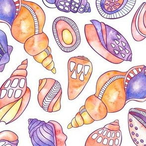 Sunrise Shells, Large Scale, Hand Painted Watercolor
