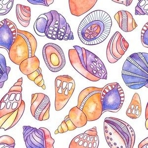 Sunrise Shells, Hand Painted Watercolor