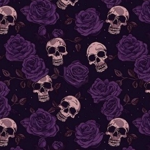 Purple roses and skulls - M