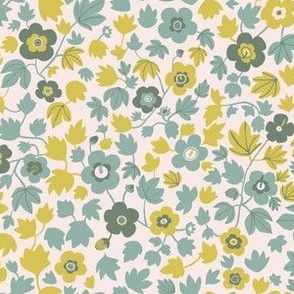 Spring Garden - All over flowers in teal and yellow