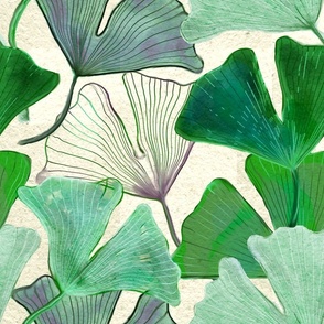 Ginkgo Green Shades on Textured paper