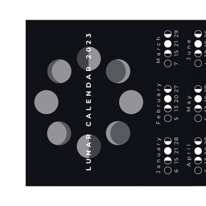Lunar calendar 2023 with moon phases and black background