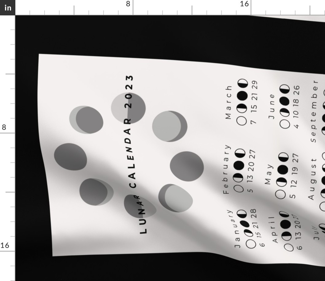 Lunar calendar 2023 with moon phases and white background
