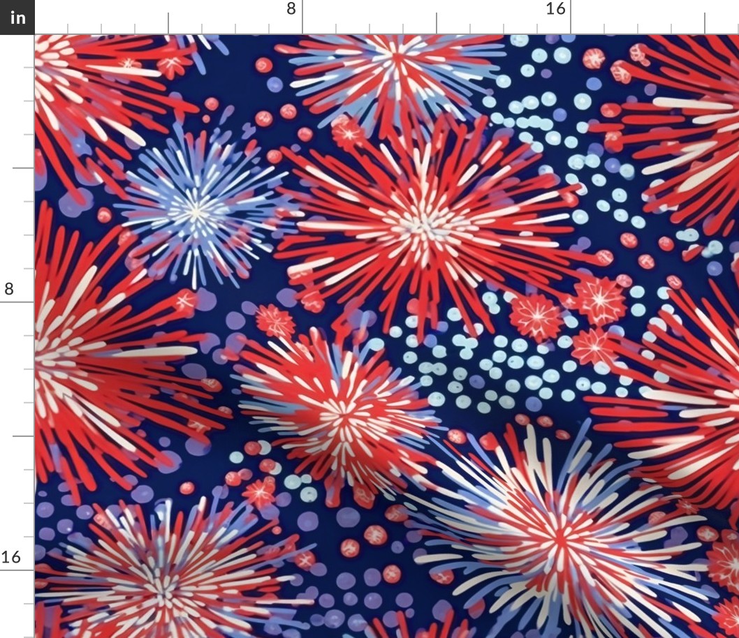 Fire-works!- Red-White on Navy Background 