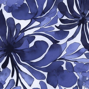 Abstract Watercolor Flower Pattern Fresh Navy Summer Blue