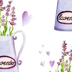 Watercolor jar with lavender flowers and hearts