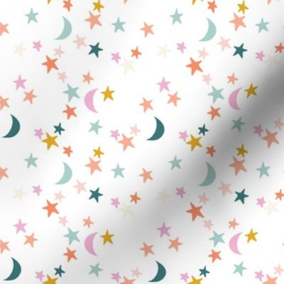 small stars and moons: soft, peach, disco, goldie, coral, fiery, opal, starboard