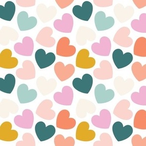 small hearts: soft, peach, disco, goldie, coral, fiery, opal, starboard