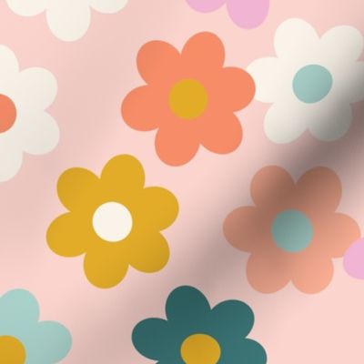 daisy daisy: soft, disco, goldie, coral, fiery, opal, and starboard on peach