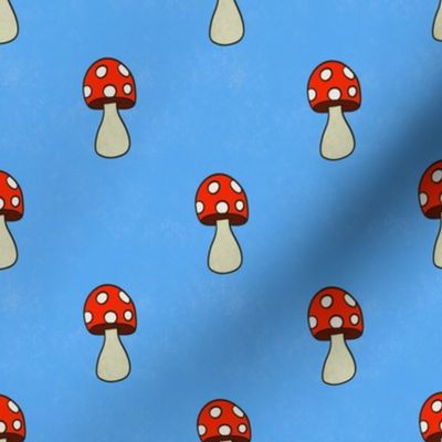 Cute Red Mushrooms on Blue Background