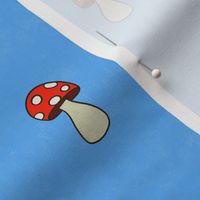 Cute Red Mushrooms on Blue Background