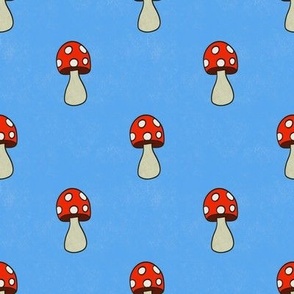 Cute Red Mushrooms on Blue Background