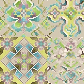 Cross stitch tile flowers