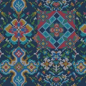 Cross stitch fantasy floral tile