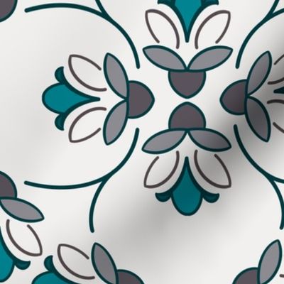 [Large] Vintage Echinacea Inverted Lines - Turquoise Gray