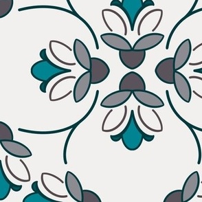 [Large] Vintage Echinacea Inverted Lines - Turquoise Gray