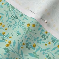 Tangled 001C Floral Vines in Robins Egg Blue & Yellow  // small 