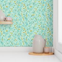 Tangled 001C Floral Vines in Robins Egg Blue & Yellow  // small 