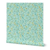 Tangled 001C Floral Vines in Robins Egg Blue & Yellow  // small 