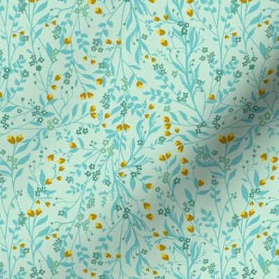 Tangled 001C Floral Vines in Robins Egg Blue & Yellow  // small 