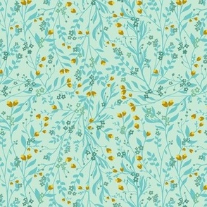 Tangled 001C Floral Vines in Robins Egg Blue & Yellow  // small 