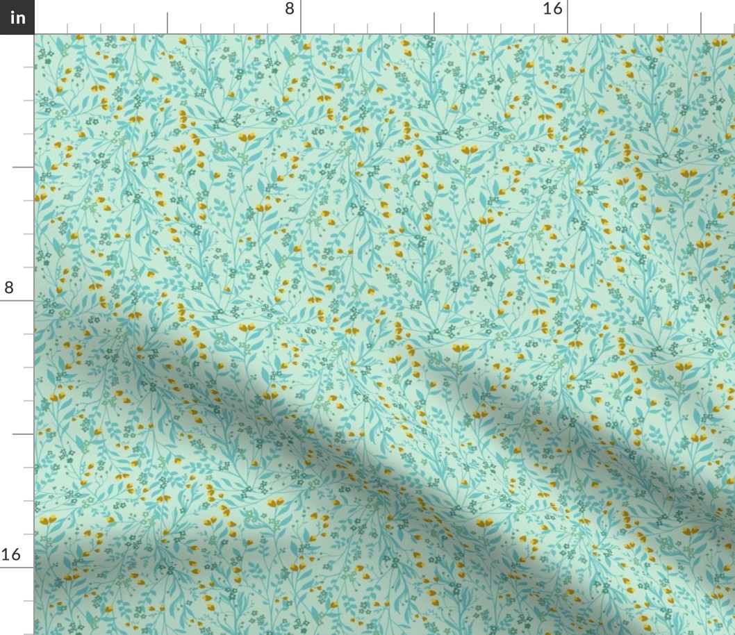 Tangled 001C Floral Vines in Robins Egg Blue & Yellow  // small 