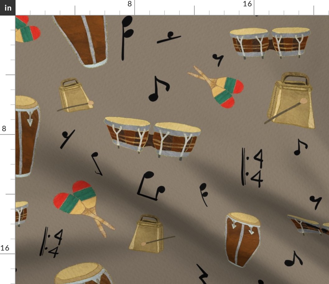  Latin Jazz Percussion Drums and Music Notes - Taupe - Large