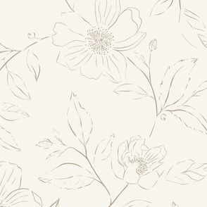 Bohemian Sketched Boho Flowers Beige on Light Cream