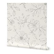 Bohemian Sketched Neutral Flowers Charcoal Black and Cream