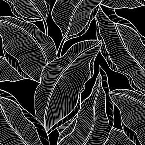 medium - Lost in the Jungle Leaves - white on black